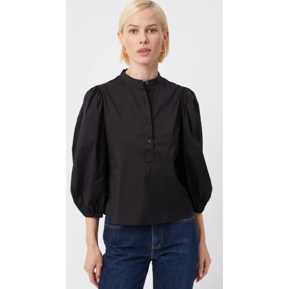 THE SHIRT Women Cotton Top Shirt BALLOON SLEEVE Blouse Black Size XS A003389